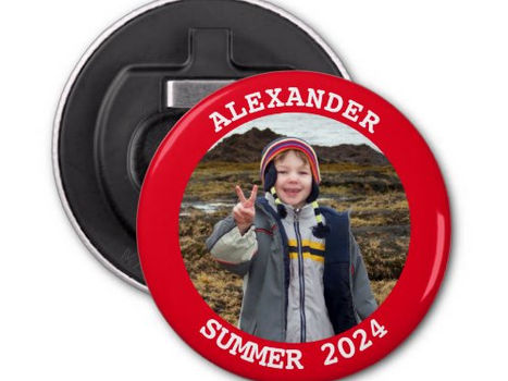 Top 10! Personalized Round Family Photo Bright Red Bottle Opener