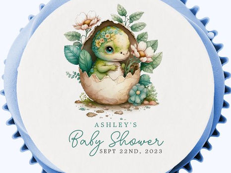 Big Deals! Cute Floral Dinosaur Egg Baby Shower Edible Frosting Rounds