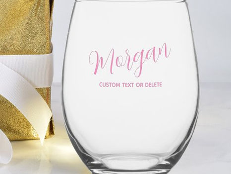 Hot Deals! Trendy Script Calligraphy Personalized Custom Pink Stemless Wine Glass