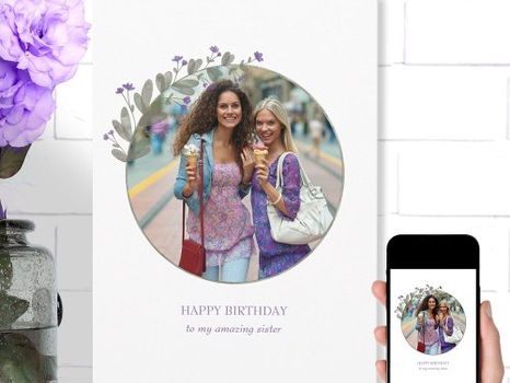 Review Purple Widlflower Photo Frame Happy Birthday Card