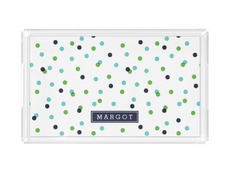 Hot Review! Navy Green and Turquoise Confetti Dots Monogram Acrylic Tray