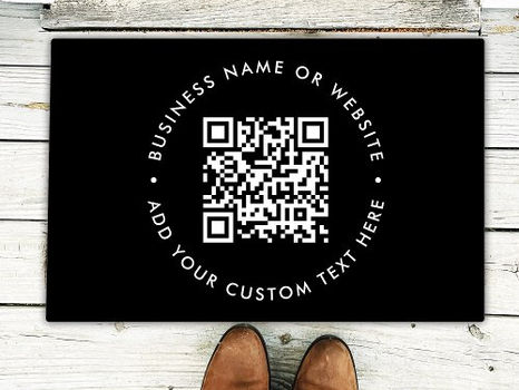 Big Deals! QR Code | Black Business Modern Minimal Welcome Doormat