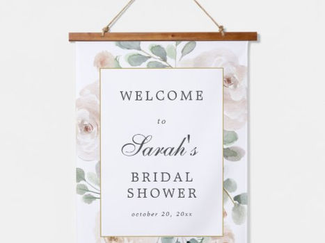 Hot Review! Eucalyptus White Floral Bridal Shower Welcome Sign Hanging Tapestry