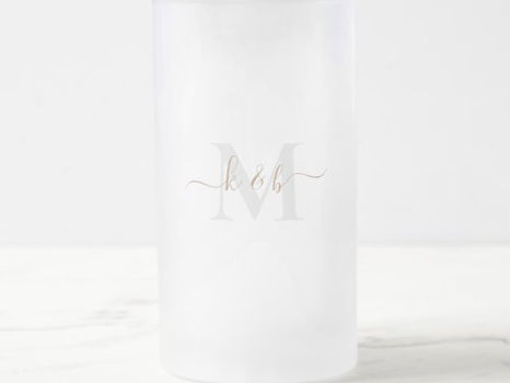 Hot Deals! Gold & Grey Monogram Swash Script Frosted Glass Beer Mug