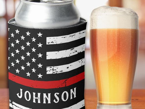 Best Deals! Firefighter Flag Personalized Thin Red Line Can Cooler