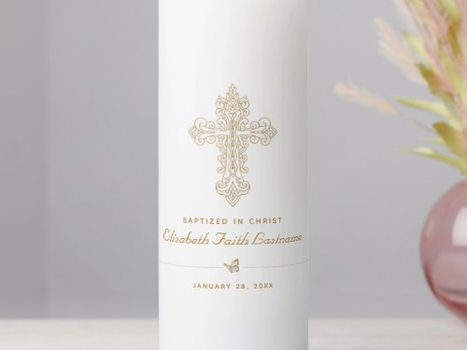 Hot Deals! Elegant Gold Ornate Cross Baptism Pillar Candle