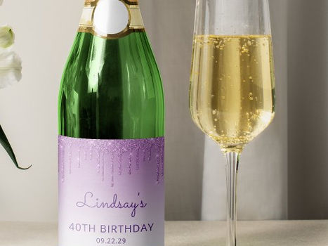 Review Sparkly Purple Glitter Drip 40th Birthday Party Sparkling Wine Label