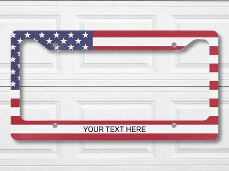 Hot Deals! Custom American Flag And Text License Plate Frame