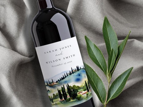 Best Deals! Elegant Tuscany Italy Watercolor Landscape Wedding Wine Label