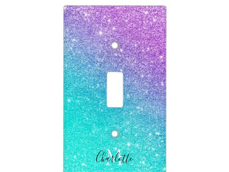 Best Deals! Mermaid purple blue chic glitter monogram sparkles light switch cover