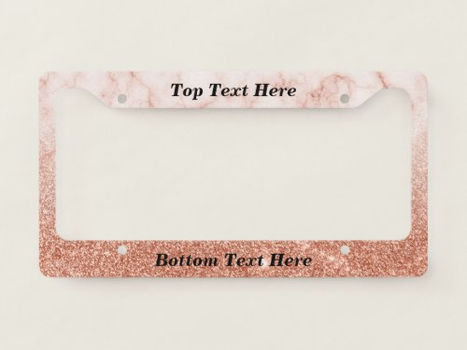 Hot Review! Rose Gold Marble Ombre Custom Text glitter License Plate Frame