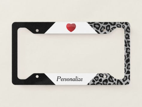 Hot Review! Gray Leopard Animal Print - Heart License Plate Frame