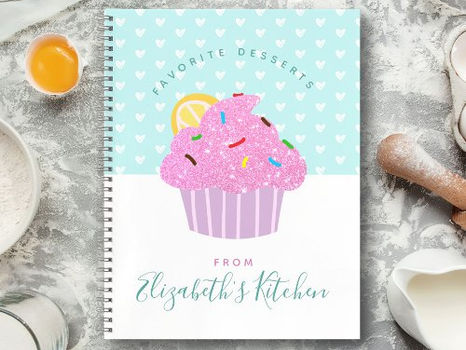 Top 10! Recipe cookbook pink cupcake sweet heart turquoise notebook
