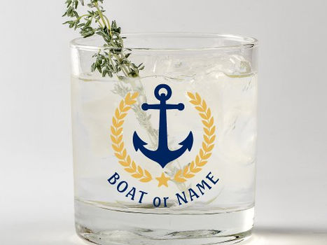 Top 10! Your Boat Name Anchor Gold Style Laurel Navy Blue Whiskey Glass