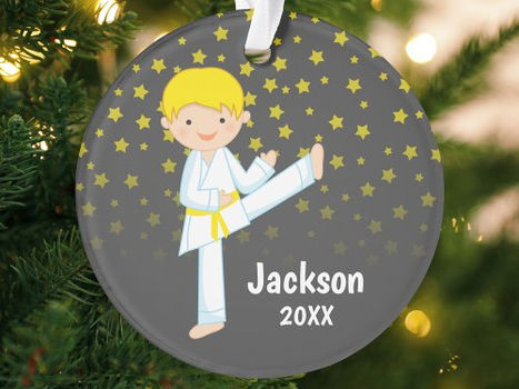 Hot Deals! Taekwondo Yellow Belt Blonde Boy Personalized Ornament