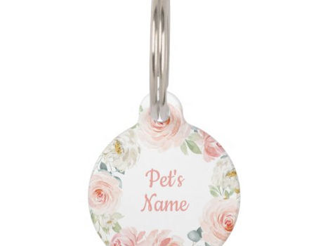 Hot Review! Pretty Watercolor Blush Pink Rose Floral Wreath Pet ID Tag