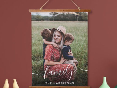 Best Deals! Family White Script Photo Overlay Monogram Hanging Tapestry