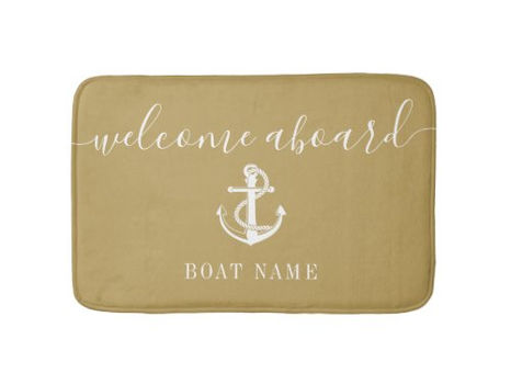 Hot Review! Nautical Anchor Boat Name Gold Welcome Aboard Bath Mat