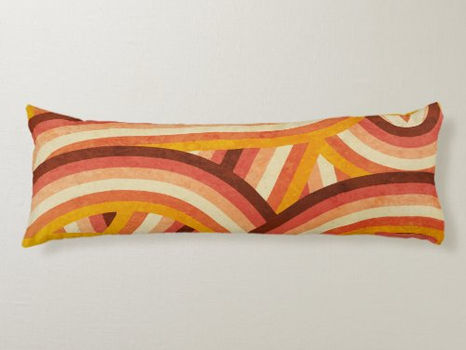 Top 10! Orange/Cream/Brown Retro Rainbow Stripes Pattern Body Pillow