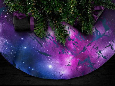 Big Deals! Galaxy Glow | Cosmic Blue Purple and Pink Marble Brushed Polyester Tree Skirt