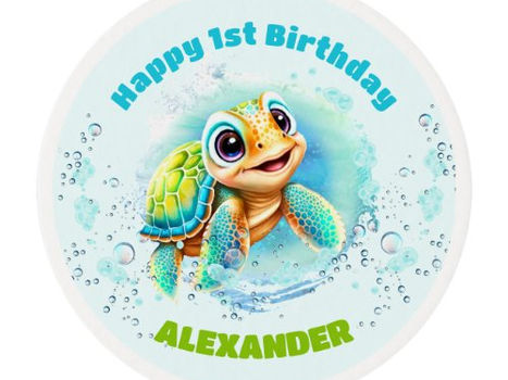 Top 10! Cute Sea Turtle 1st Birthday Boy Edible Frosting Rounds