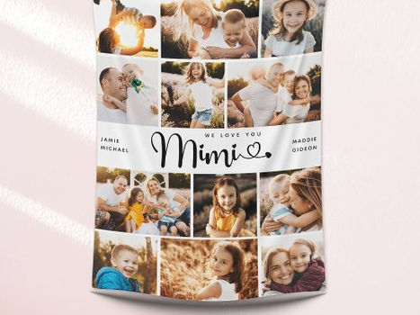 Best Deals! Mimi We Love you Hearts Modern Photo Collage Fleece Blanket