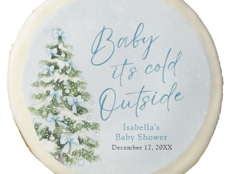 Big Deals! Blue Bows Boy Baby It's Cold Outside Baby Shower Sugar Cookie