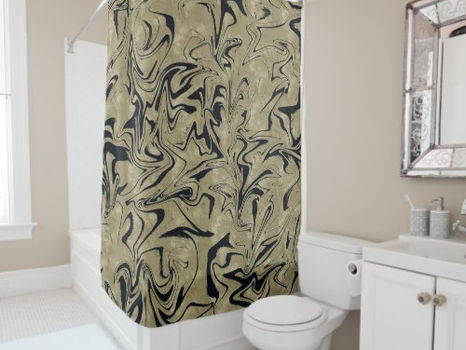 Hot Deals! Light Gold & Black Elegant Glam Marble Swirl Shower Curtain
