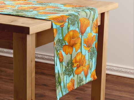Best Deals! California poppy short table runner