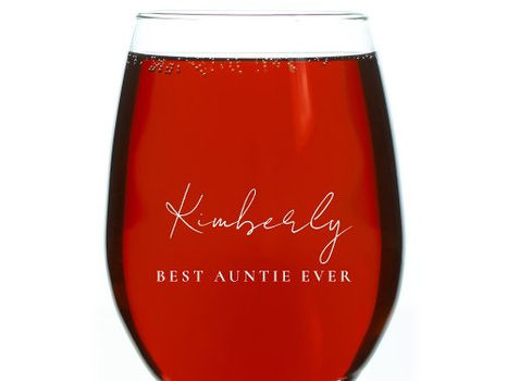 Review Best Auntie Script Monogram Stemless Wine Glass