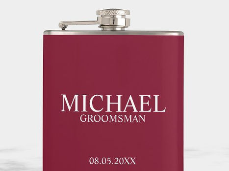 Review Modern Burgundy Red Personalized Groomsman Flask
