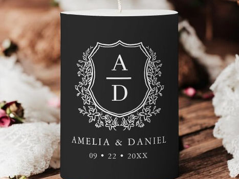 Best Price! Black Crest Modern Monogram Wedding Pillar Candle