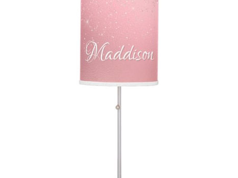 Best Price! Girly Blush Pink Silver Glitter Personalized Name Table Lamp