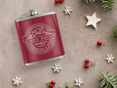 Top 5! Gold Frankincense and Myrrh Vintage Christmas Logo Flask