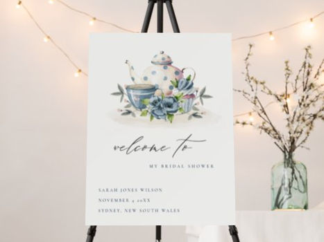 Big Deals! Aqua Blue Floral Teapot Cups Bridal Shower Welcome Foam Board