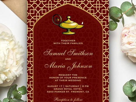 Top 5! Arabian Nights Magic Lamp Red Wedding Invitation