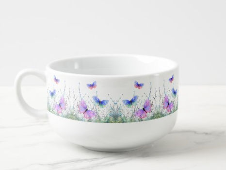 Best Price! Spring Joy - Colorful Butterflies Flying in Nature Soup Mug