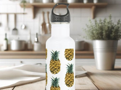 Big Deals! Tropical Watercolor Pineapple Seamless Pattern Stainless Steel Water Bottle