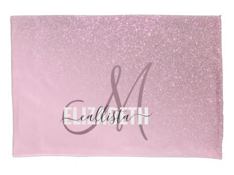 Top 5! Diagonal Rose Pink Glitter Gradient Ombre Monogram Pillow Case