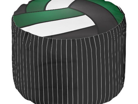 Best Deals! Volleyball Green, Black & White Stripe Pattern Pouf
