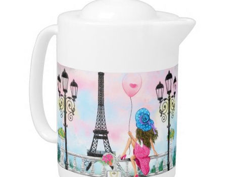Review Pretty Woman and Pink Heart Balloon - I Love Paris Teapot