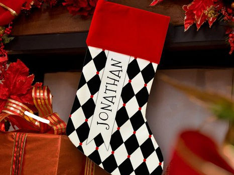 Hot Review! Black and White Harlequin Pattern with Name Christmas Stocking