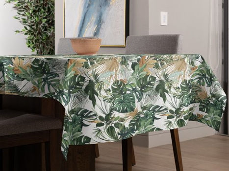 Hot Deals! Green Watercolor Tropical Leaves Pattern Tablecloth
