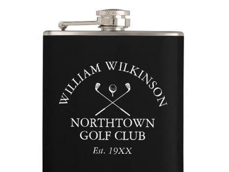 Best Deals! Golf Club And Member Name Black And White Flask