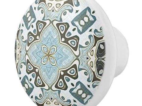 Best Deals! Green Seafoam Teal Turquoise Blue Ethnic Tribe Art Ceramic Knob