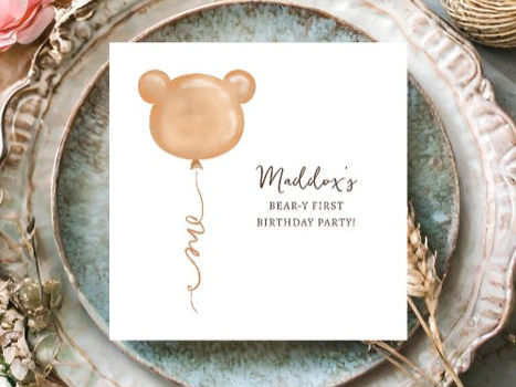 Top 10! Teddy Bear Balloon Beary First Birthday Party Napkins