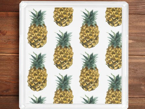 Hot Review! Tropical Watercolor Pineapple Seamless Pattern Acrylic Tray