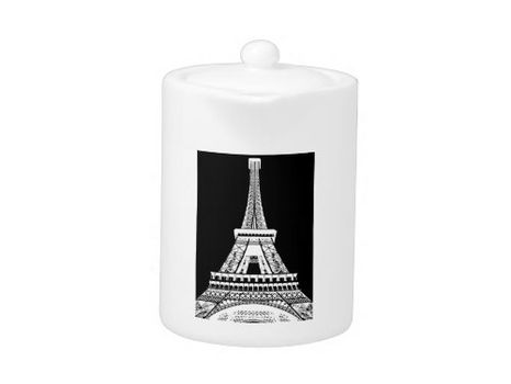 Hot Deals! Eiffel Tower Black White Image Teapot