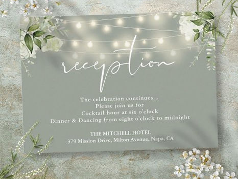 Top 10! Sage Green String Lights Floral Wedding Reception Enclosure Card