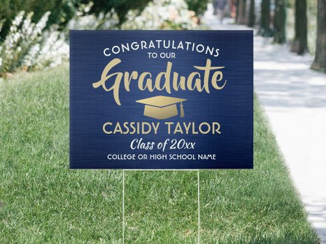 Hot Deals! Congrats Brushed Navy Blue Gold White Graduation Sign